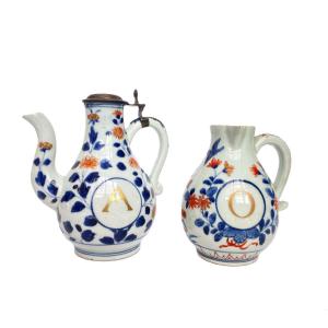 18th C Japanese Arita Porcelain Set Jug Teapot Letters O & A
