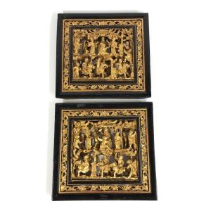Chinese Carved Wood Panels Chaozhou China Early 20th C