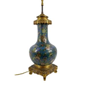 Lampe Monture Bronze Vase Email Cloisonn&eacute; Chinois Maison Gagneau