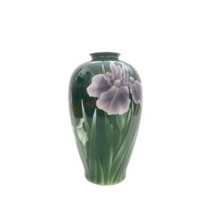 Antique Signed Japanese Studio Porcelain Vase Depictings Iris 