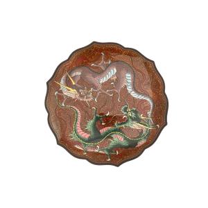 Antique Japanese Cloisonne Plate Dish With Dragon Motifs