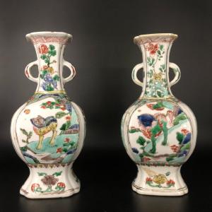 Paire De Vases Porcelaine De Chine Famille Verte XVIII Eme