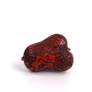 19th C Small Covered Box In Red Cinnabar Lacquer Japan Netsuke 