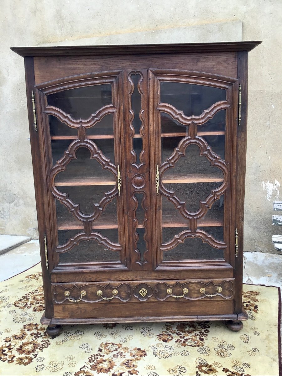 Bibliothèque Vitrine Louis XV En Chêne D époque 18ème -photo-7