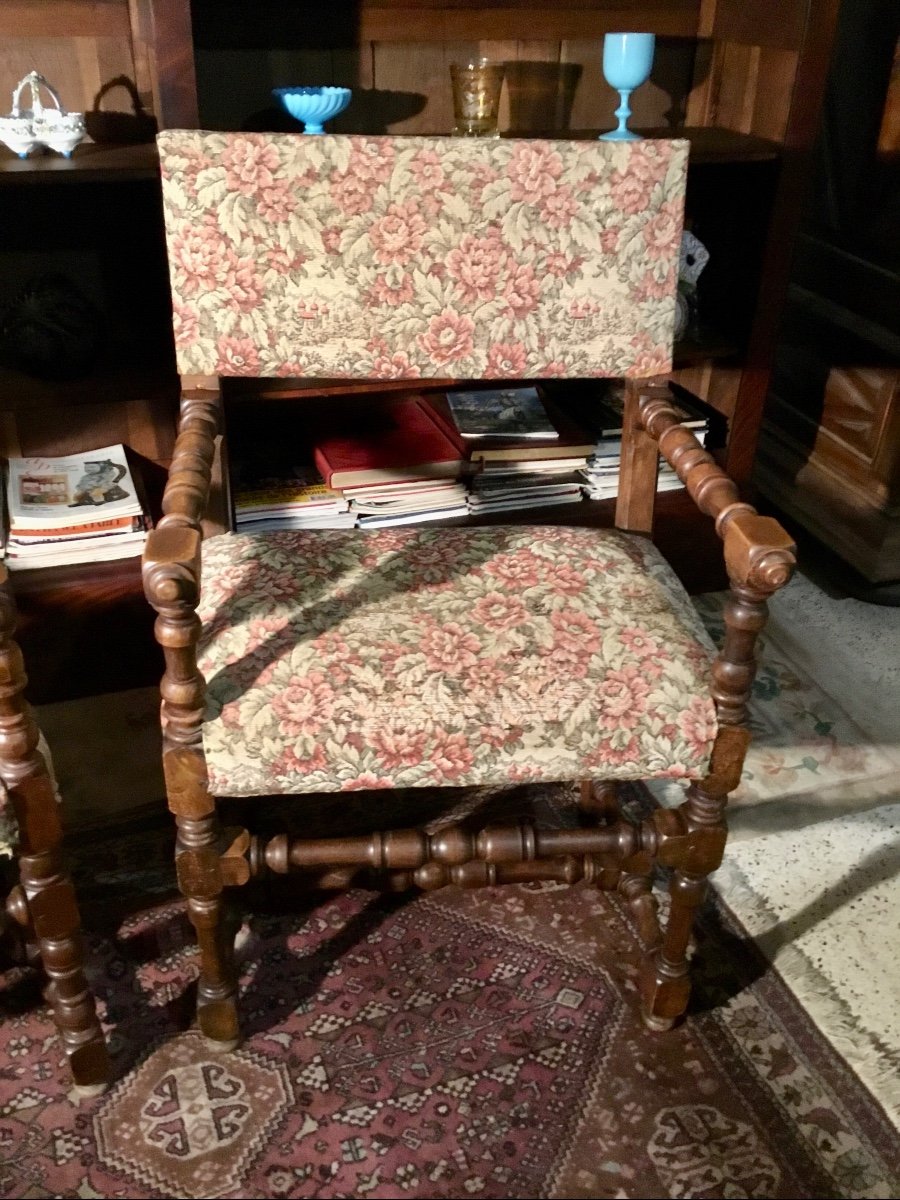 Pair Of Armchairs Louis XIII 19th Century-photo-3