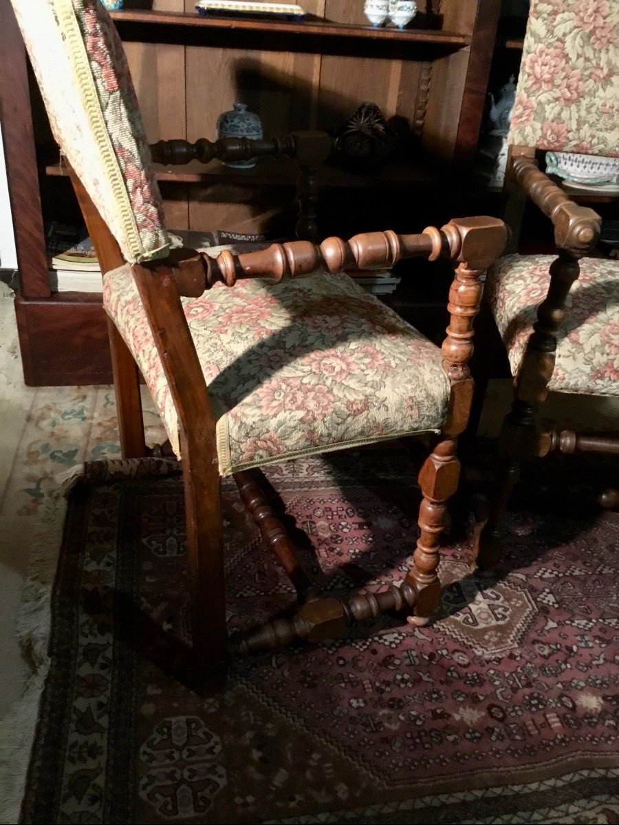 Pair Of Armchairs Louis XIII 19th Century-photo-4