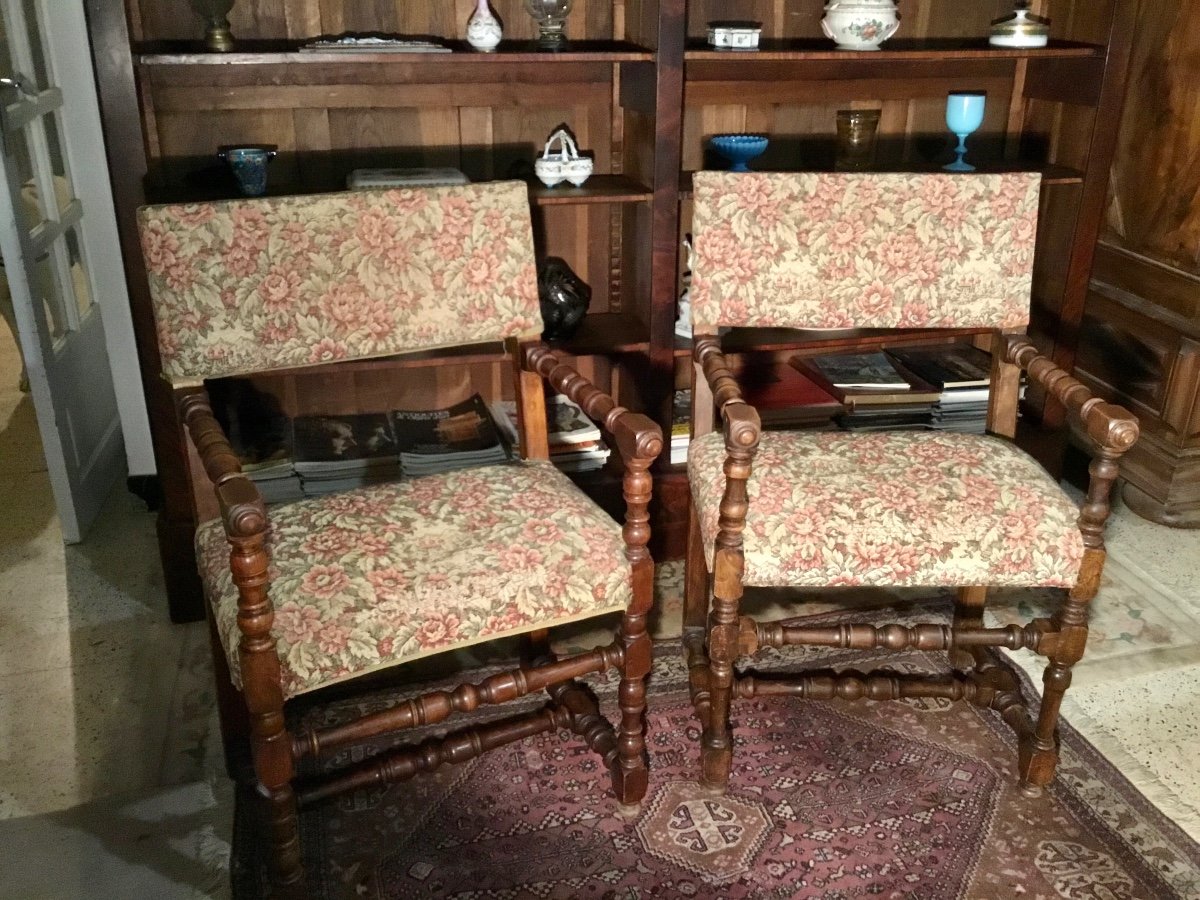 Pair Of Armchairs Louis XIII 19th Century