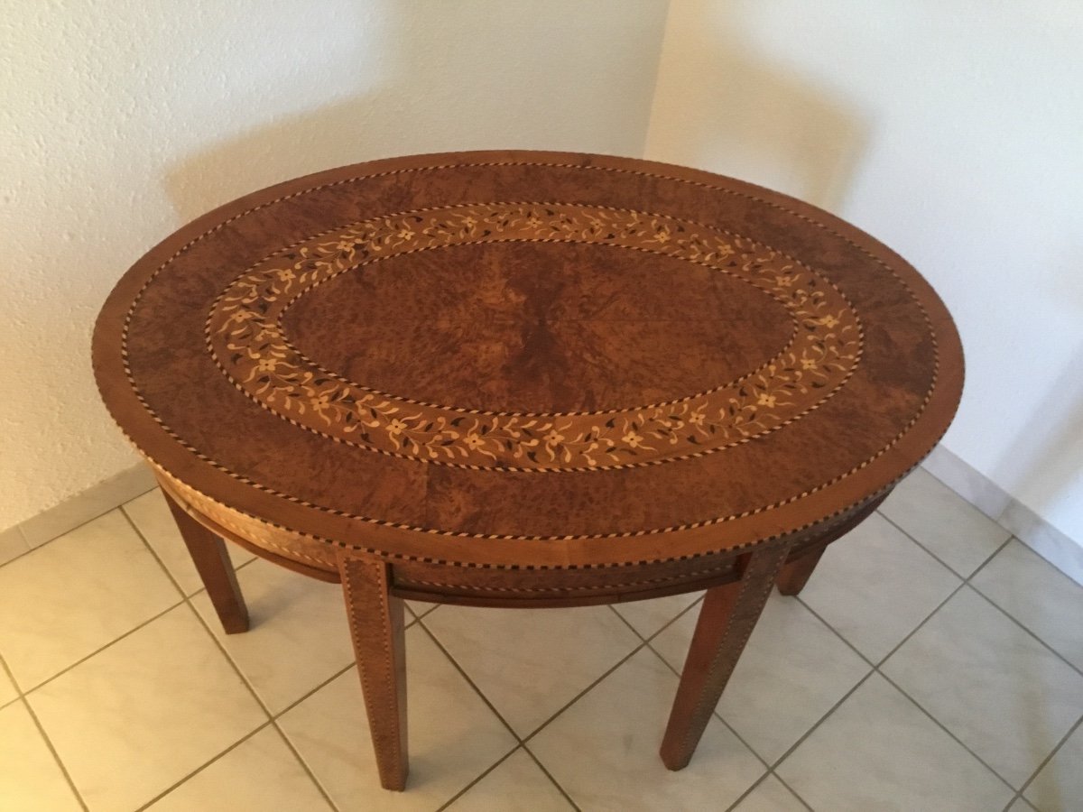 Louis Style Pedestal Table In Marquetry And Amboyna Veneer, 1900 Period-photo-2