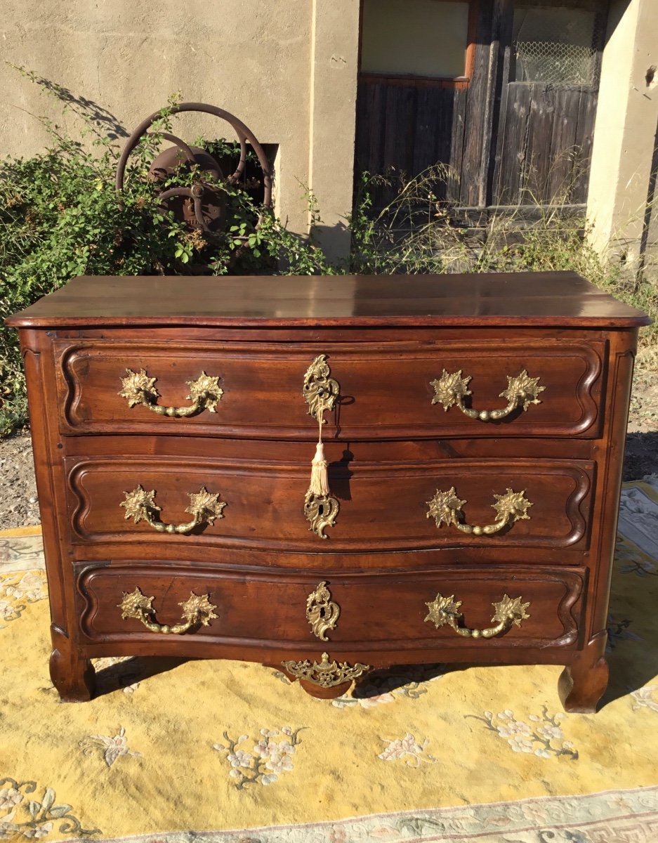 Regency Chest Of Drawers, Curved, In Walnut, 18th Century-photo-3