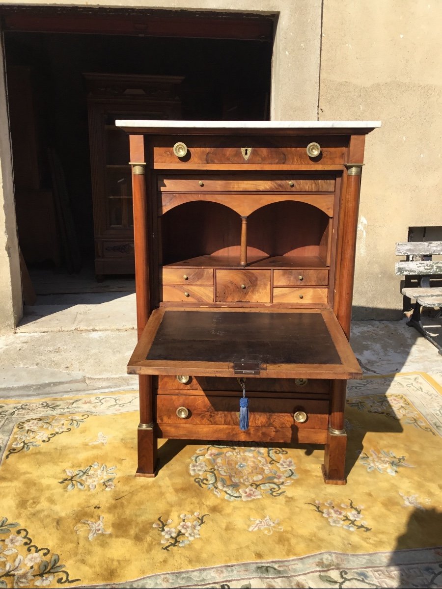 Empire Secretary, In Blond Walnut, 19th Century Period-photo-5
