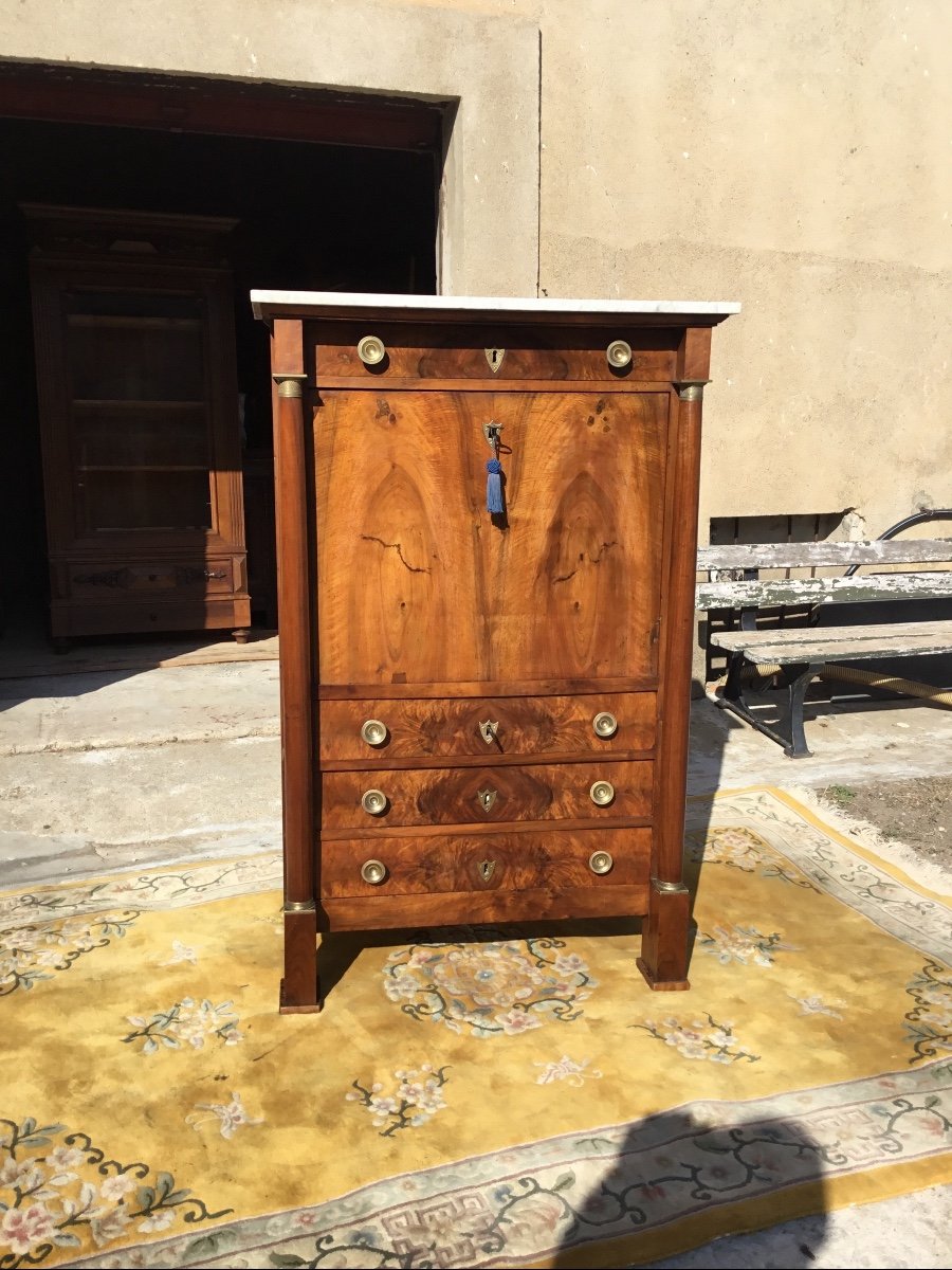 Empire Secretary, In Blond Walnut, 19th Century Period