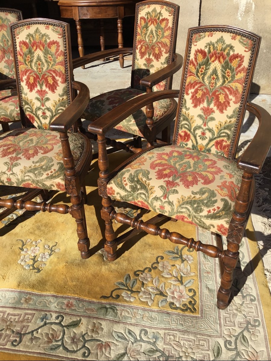 Suite Of 6 Art Deco Oak Chairs, 1920 Period-photo-1