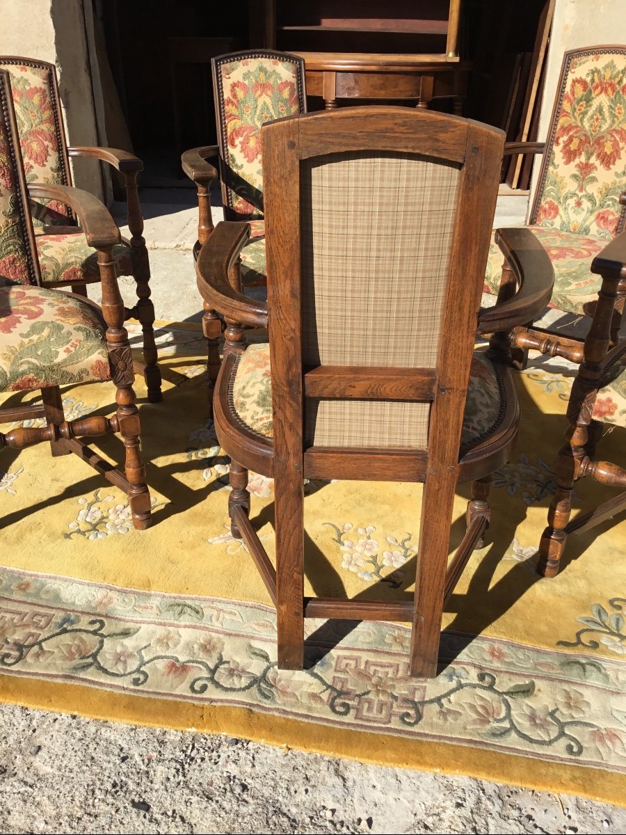 Suite Of 6 Art Deco Oak Chairs, 1920 Period-photo-4