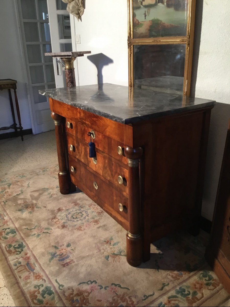 Commode Empire Colonnes Détachées En Noyer Blond époque 19emsiècle -photo-4