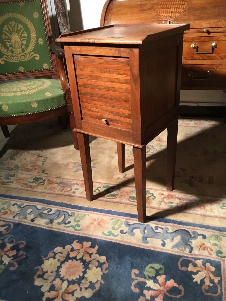 Walnut Curtain Bedside Table, 18th Century Directoire Period-photo-3