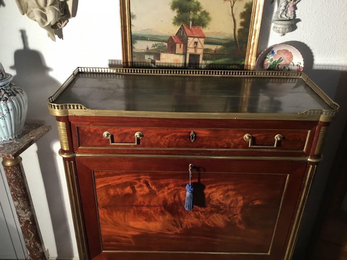 Secretary, Louis XVI, In Mahogany, 18th Century Period-photo-2