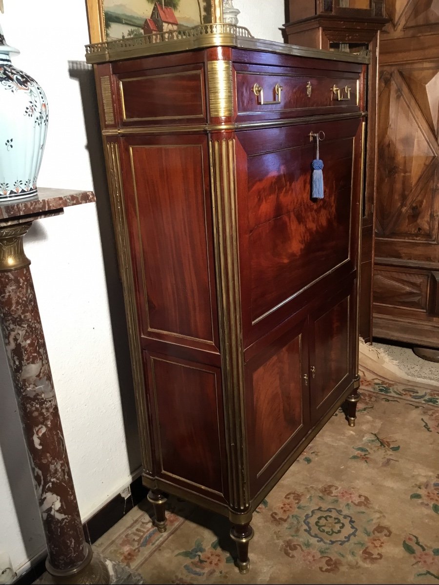 Secretary, Louis XVI, In Mahogany, 18th Century Period-photo-4