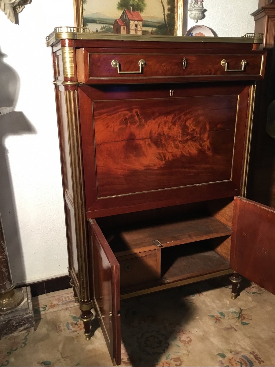 Secretary, Louis XVI, In Mahogany, 18th Century Period-photo-4