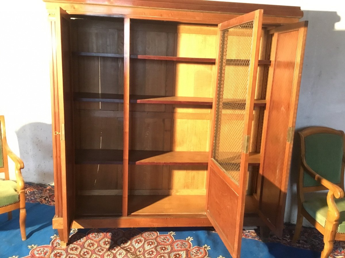 Louis XVI Style Bookcase, In Blond Mahogany, 19th Century Period-photo-1