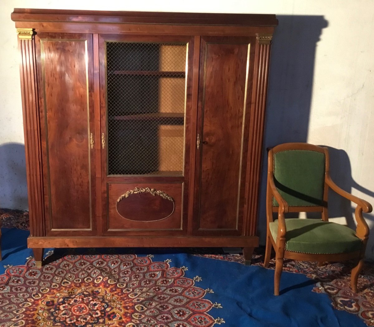 Louis XVI Style Bookcase, In Blond Mahogany, 19th Century Period