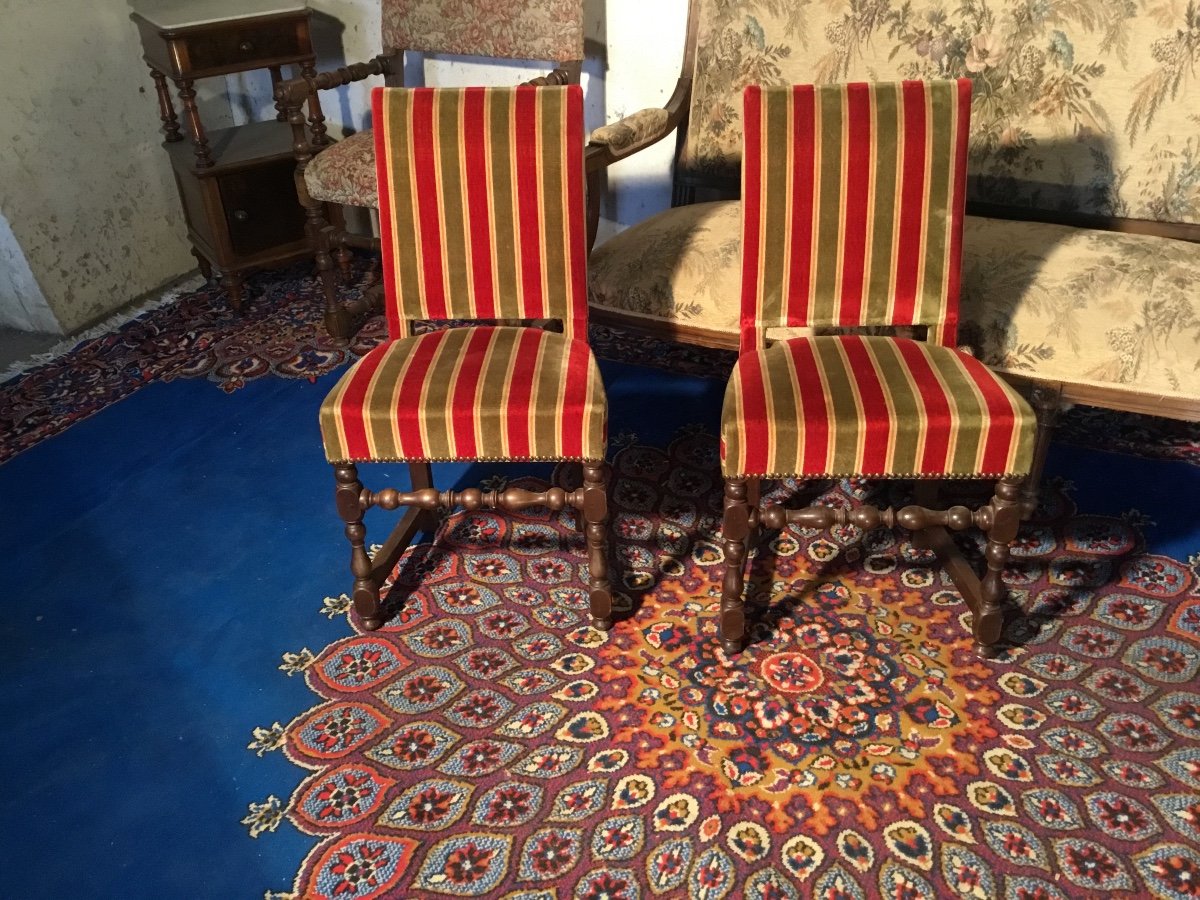 Pair Of Small Louis XIII Chairs In Walnut 19th Century -photo-2