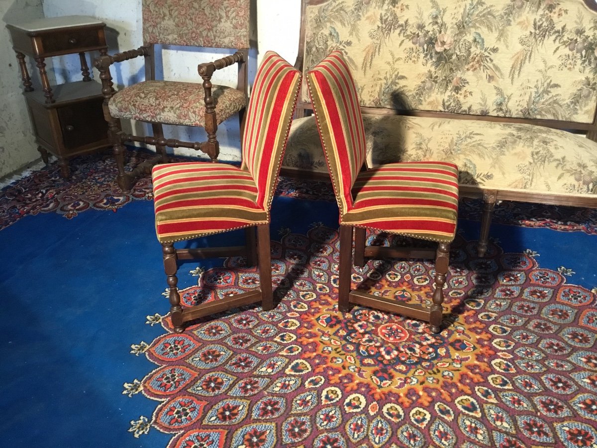 Pair Of Small Louis XIII Chairs In Walnut 19th Century -photo-1