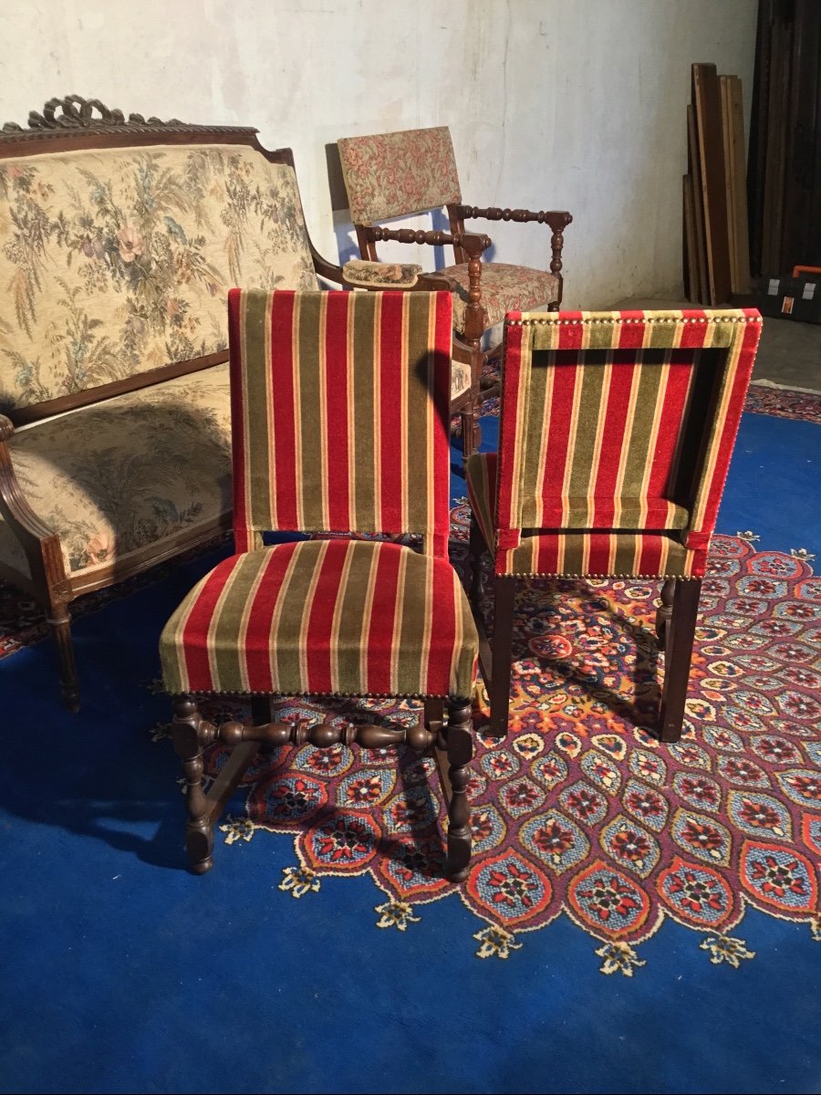 Pair Of Small Louis XIII Chairs In Walnut 19th Century -photo-4