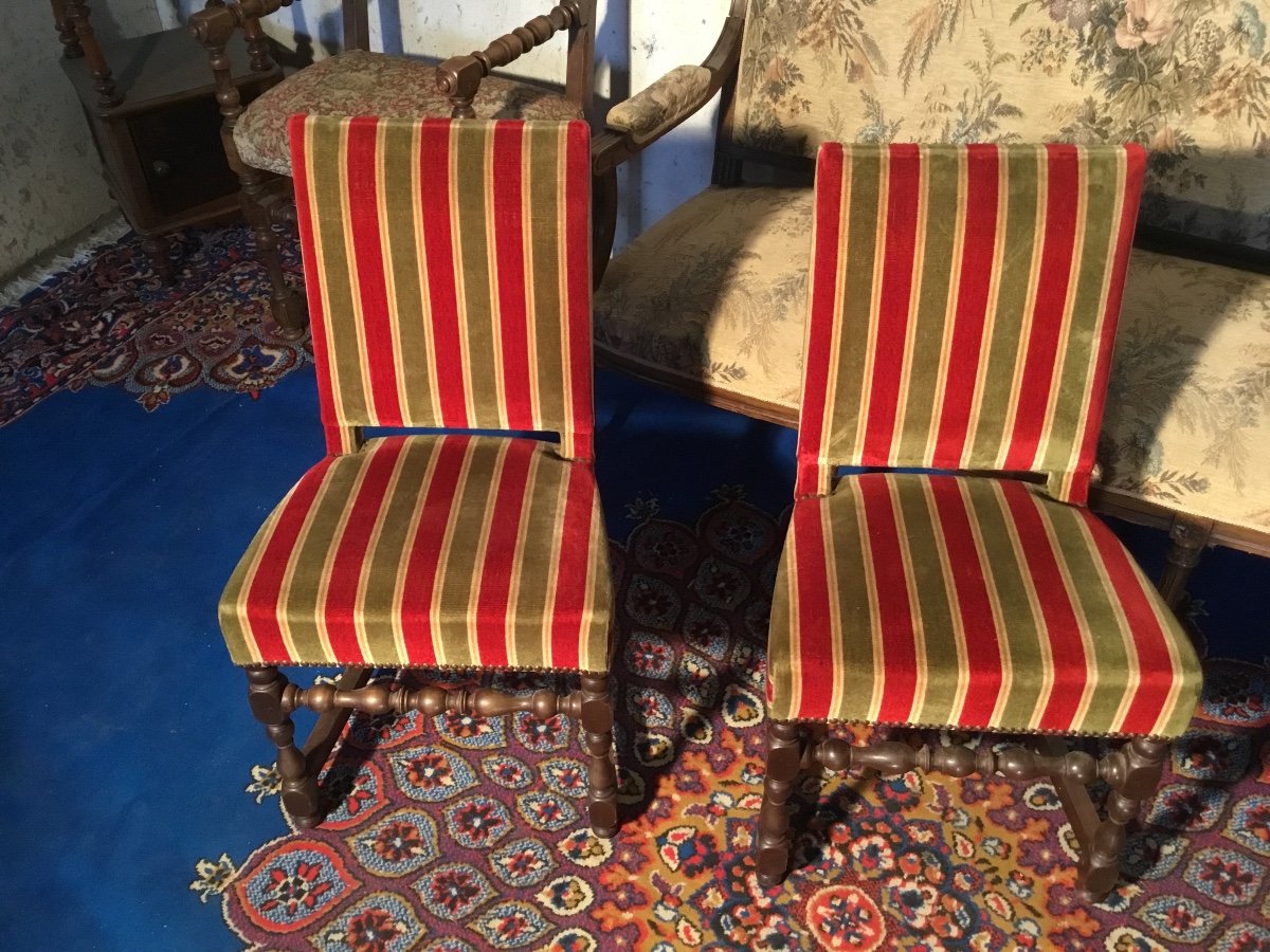 Pair Of Small Louis XIII Chairs In Walnut 19th Century 