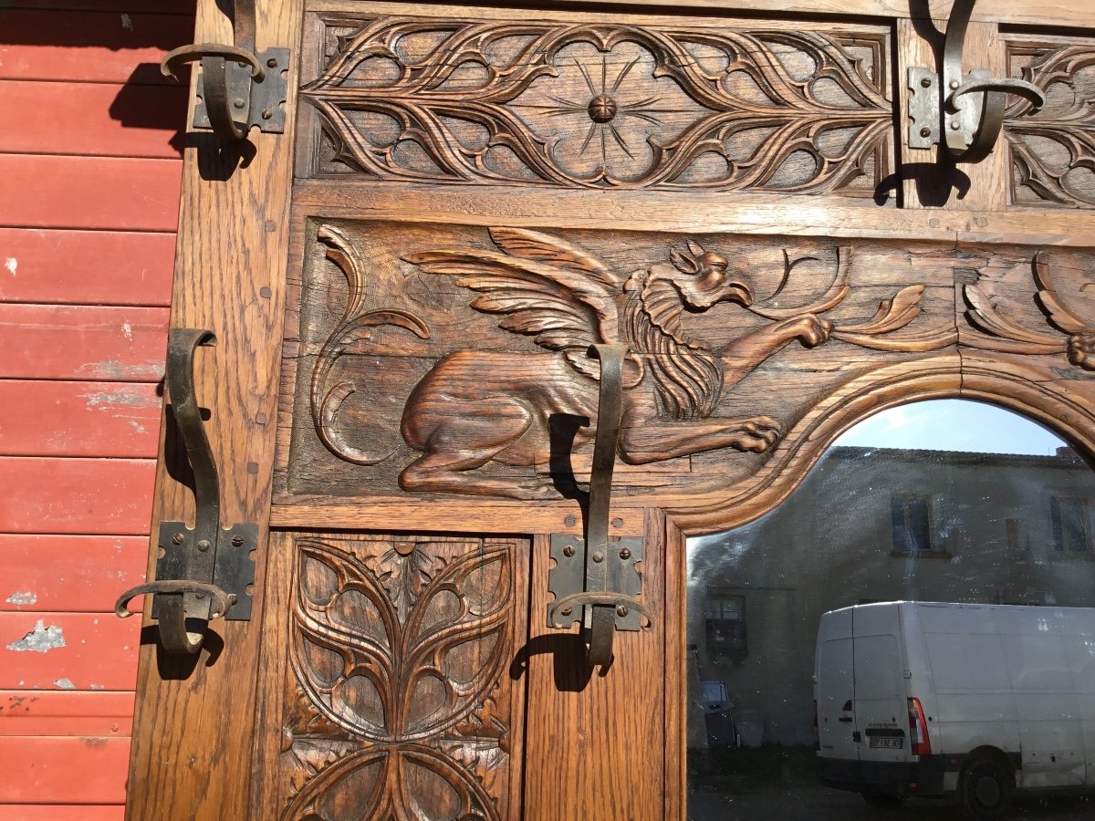 Cloakroom Castle Coat Rack, Oak, Neo-gothic 19th Century -photo-4