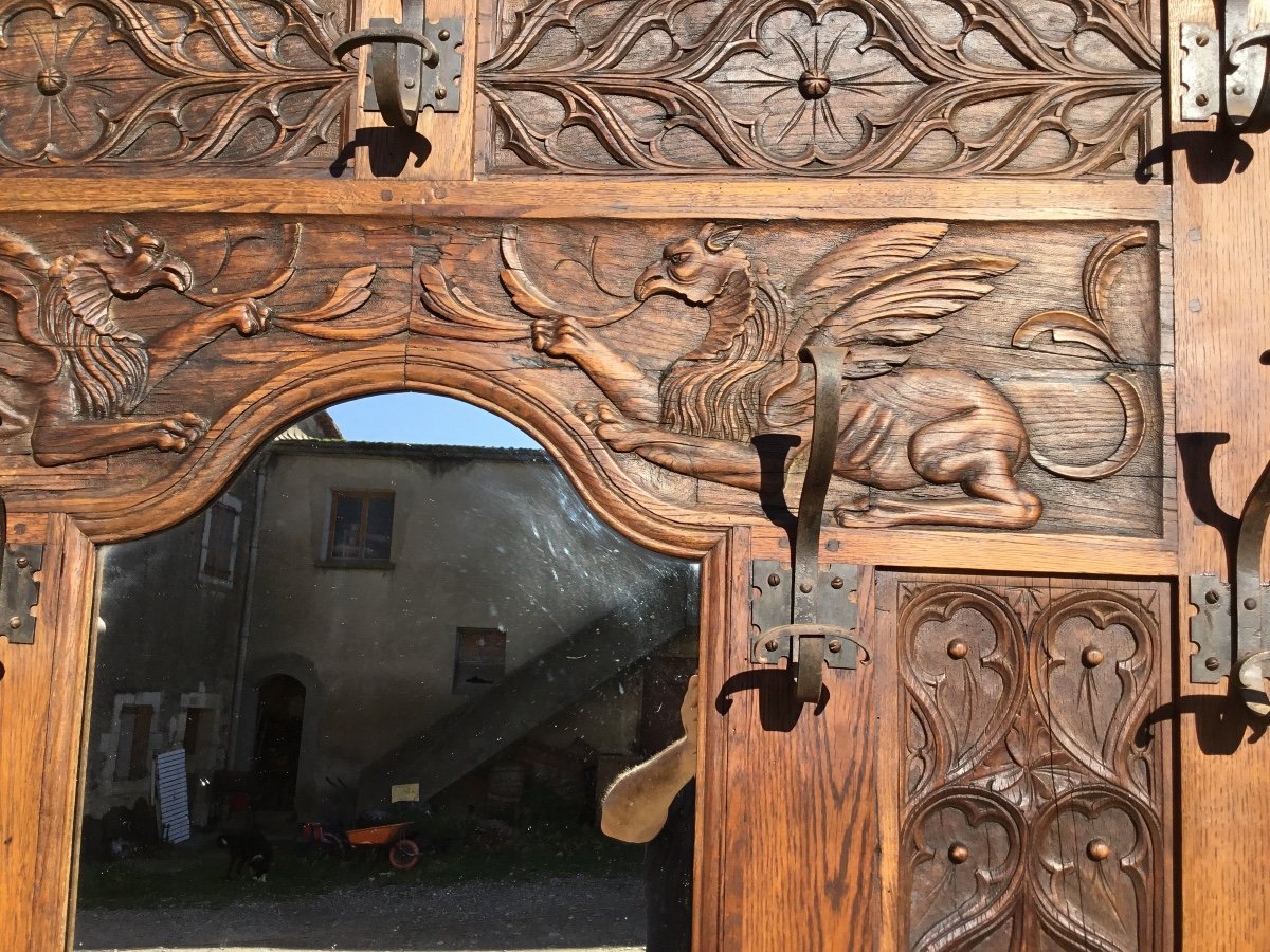 Cloakroom Castle Coat Rack, Oak, Neo-gothic 19th Century -photo-2