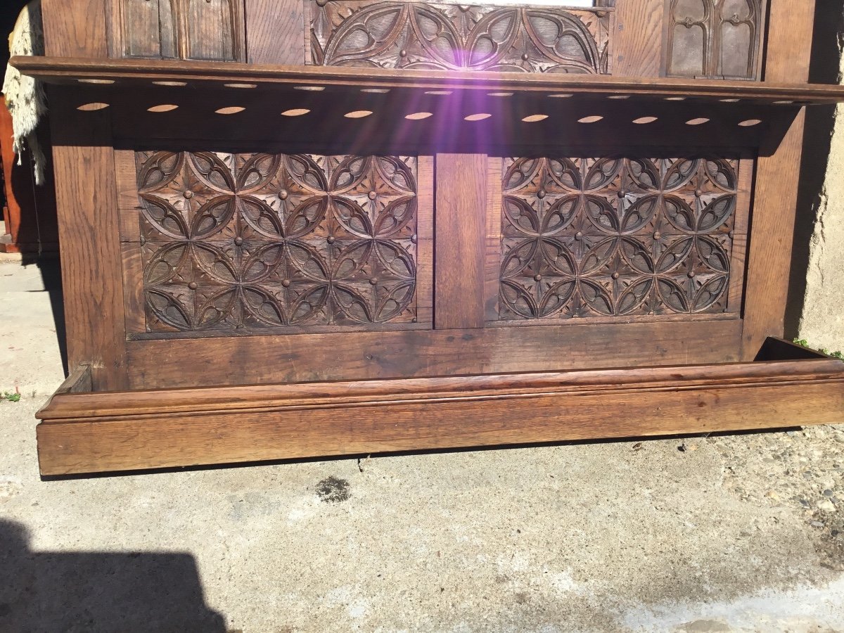 Cloakroom Castle Coat Rack, Oak, Neo-gothic 19th Century -photo-7