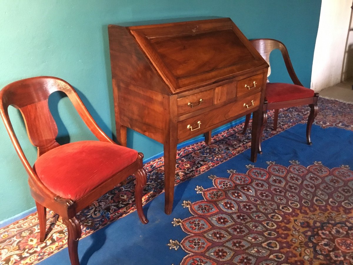 Bureau, à Pente  D’époque Louis XVI, En Noyer 18ème.-photo-3