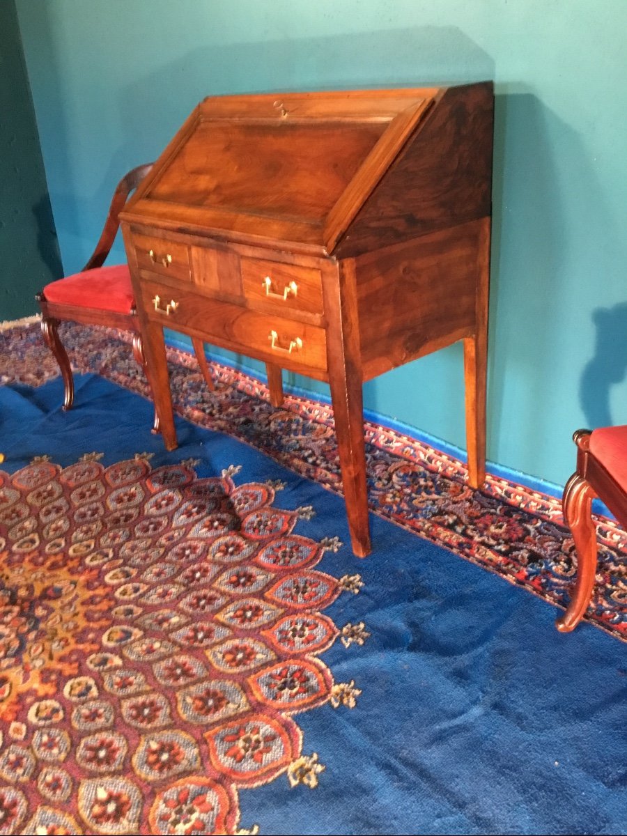 Bureau, à Pente  D’époque Louis XVI, En Noyer 18ème.-photo-7