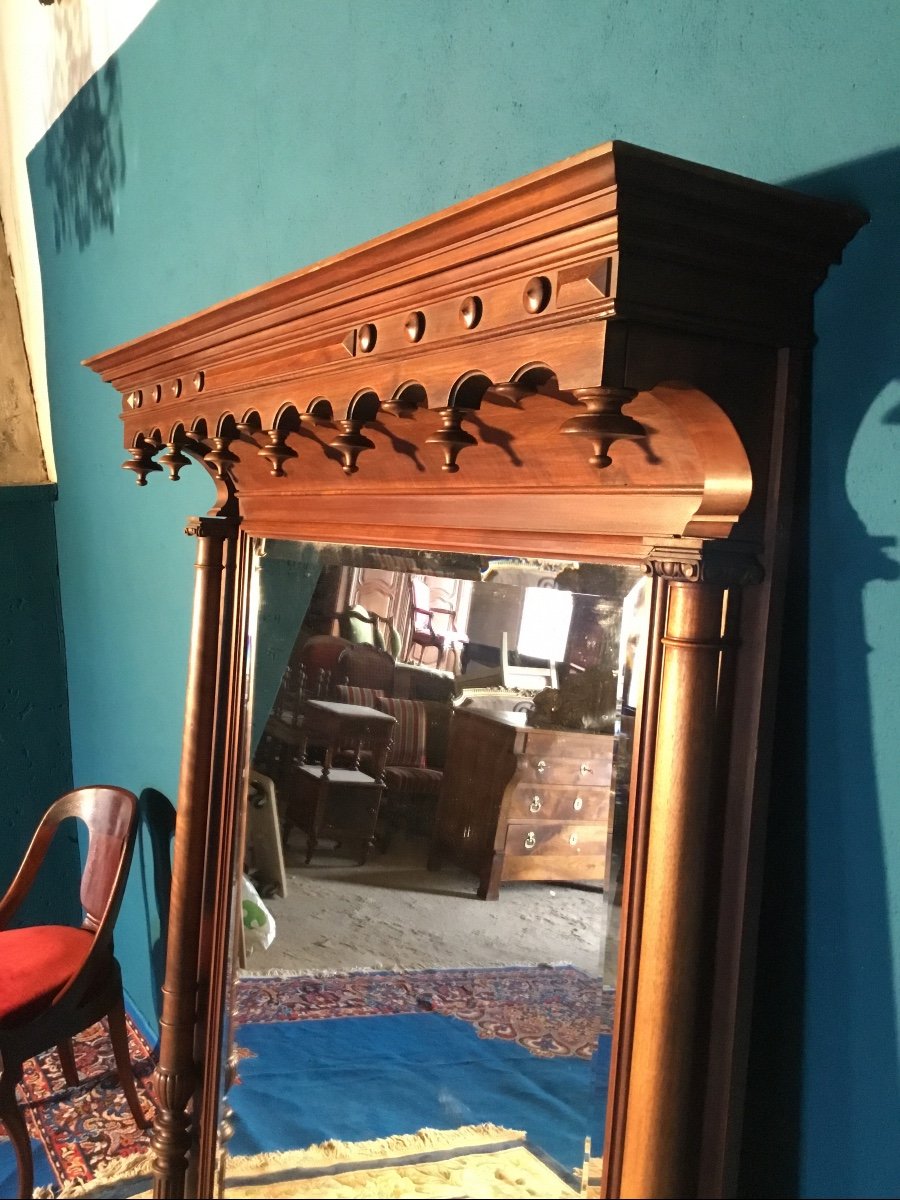 Large Column Mirror, In Walnut Napoleon III Period 19th Century -photo-1