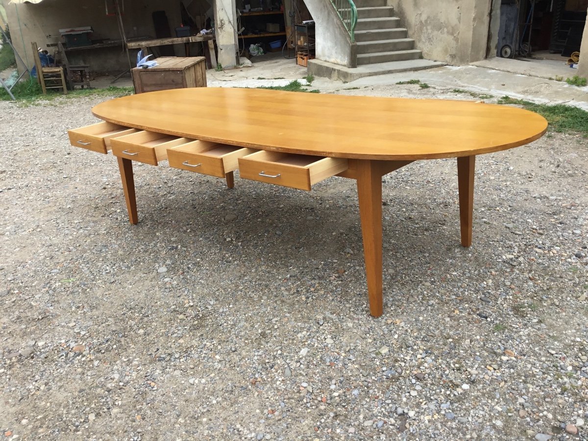 Large Dining Room Table In Scandinavian Style, In Period Oak, 1950-photo-2