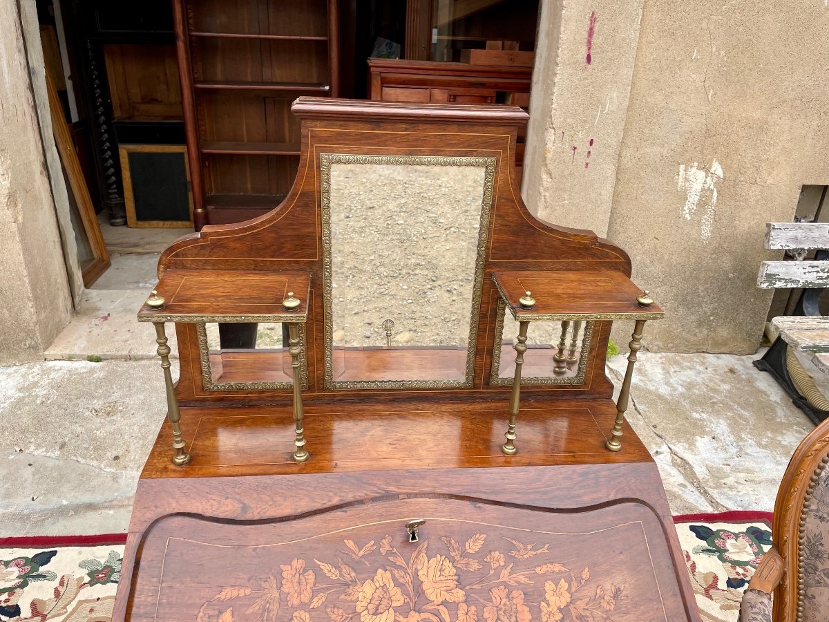 Bonheur Du Jour secrétaire , Louis XV En Acajou marqueterie époque Napoléon III. époque 19em.-photo-4