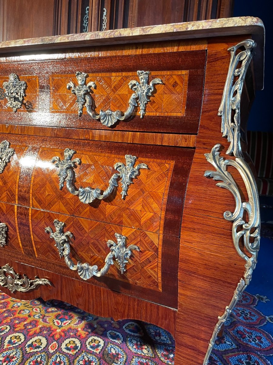 Commode, Regency, In Rosewood Marquetry Curved On All Sides From The 19th Century. -photo-8
