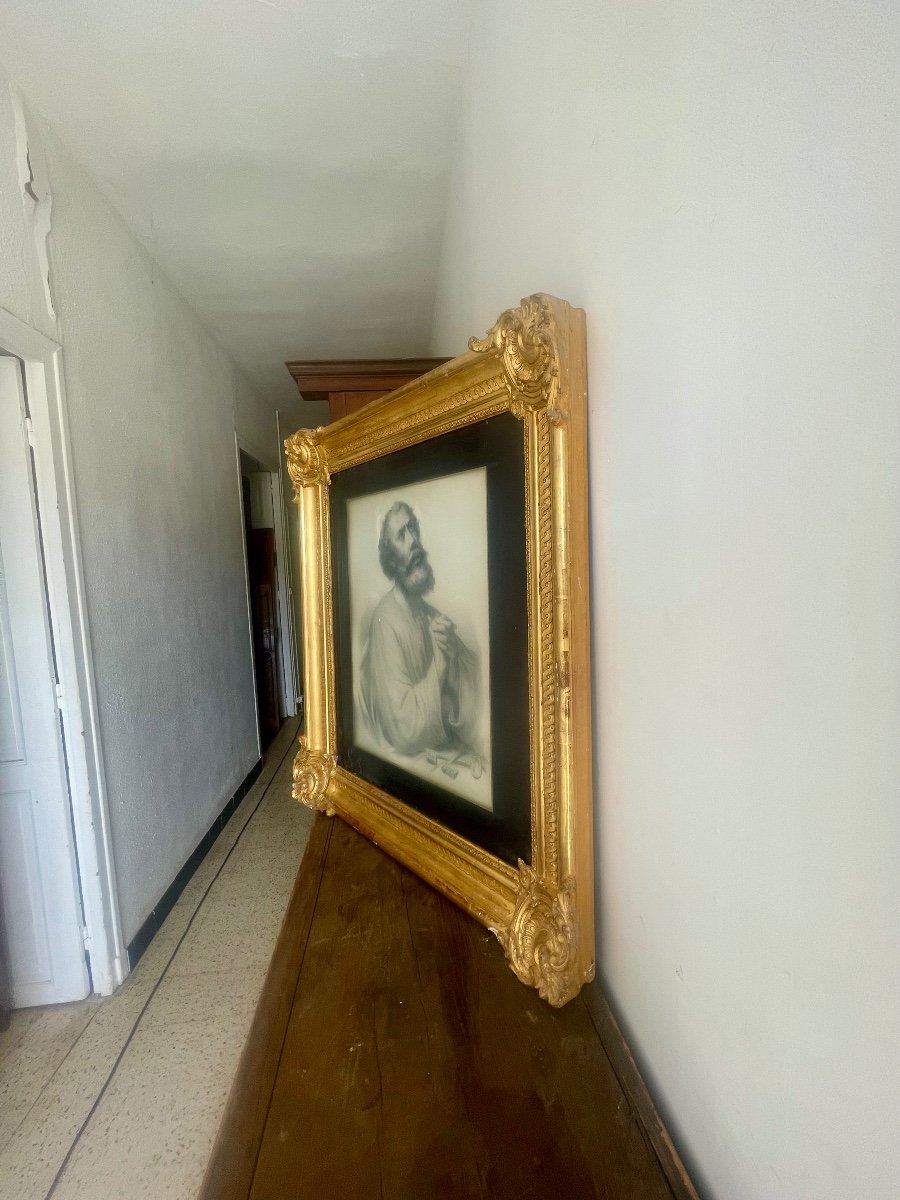 Large Golden Wood Frame, Louis XV Style, Vintage, 19th Century -photo-3