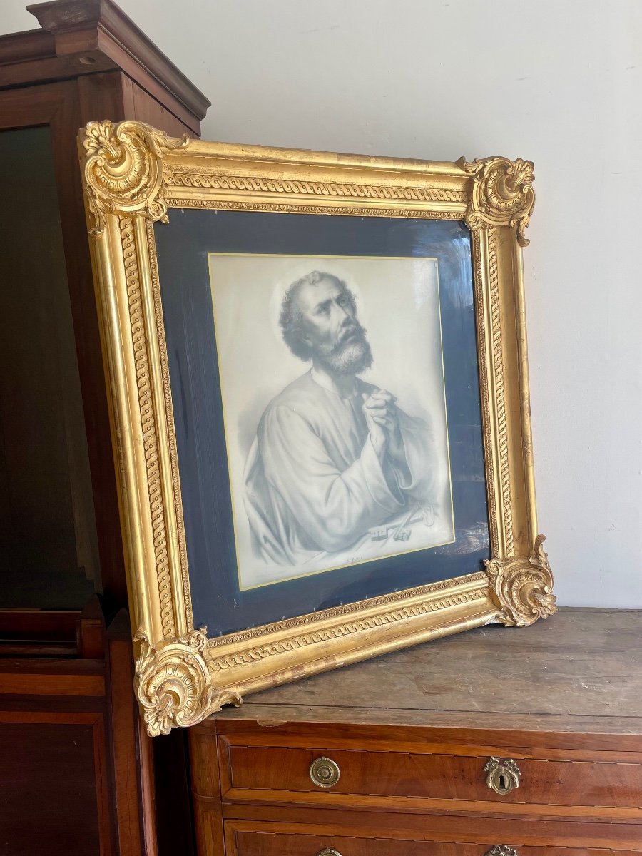 Large Golden Wood Frame, Louis XV Style, Vintage, 19th Century -photo-6