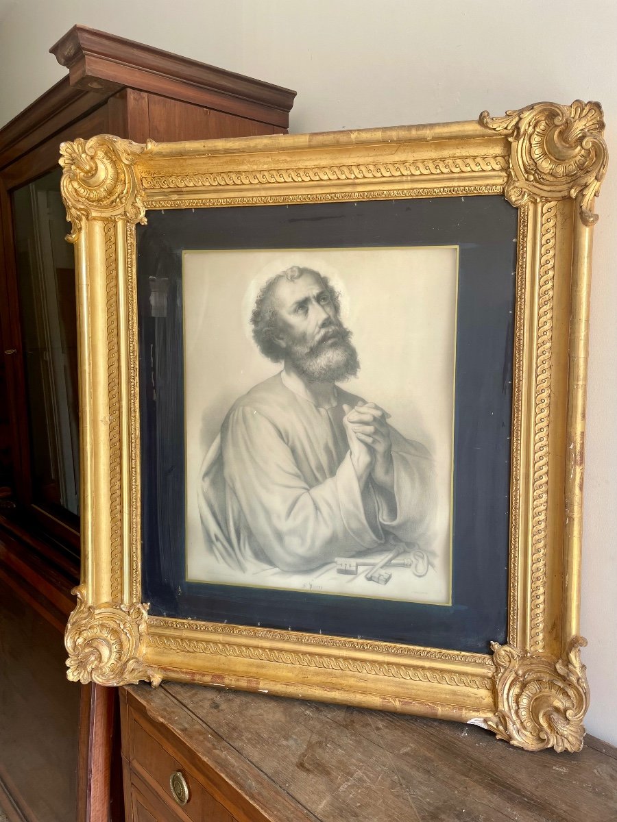 Large Golden Wood Frame, Louis XV Style, Vintage, 19th Century -photo-7