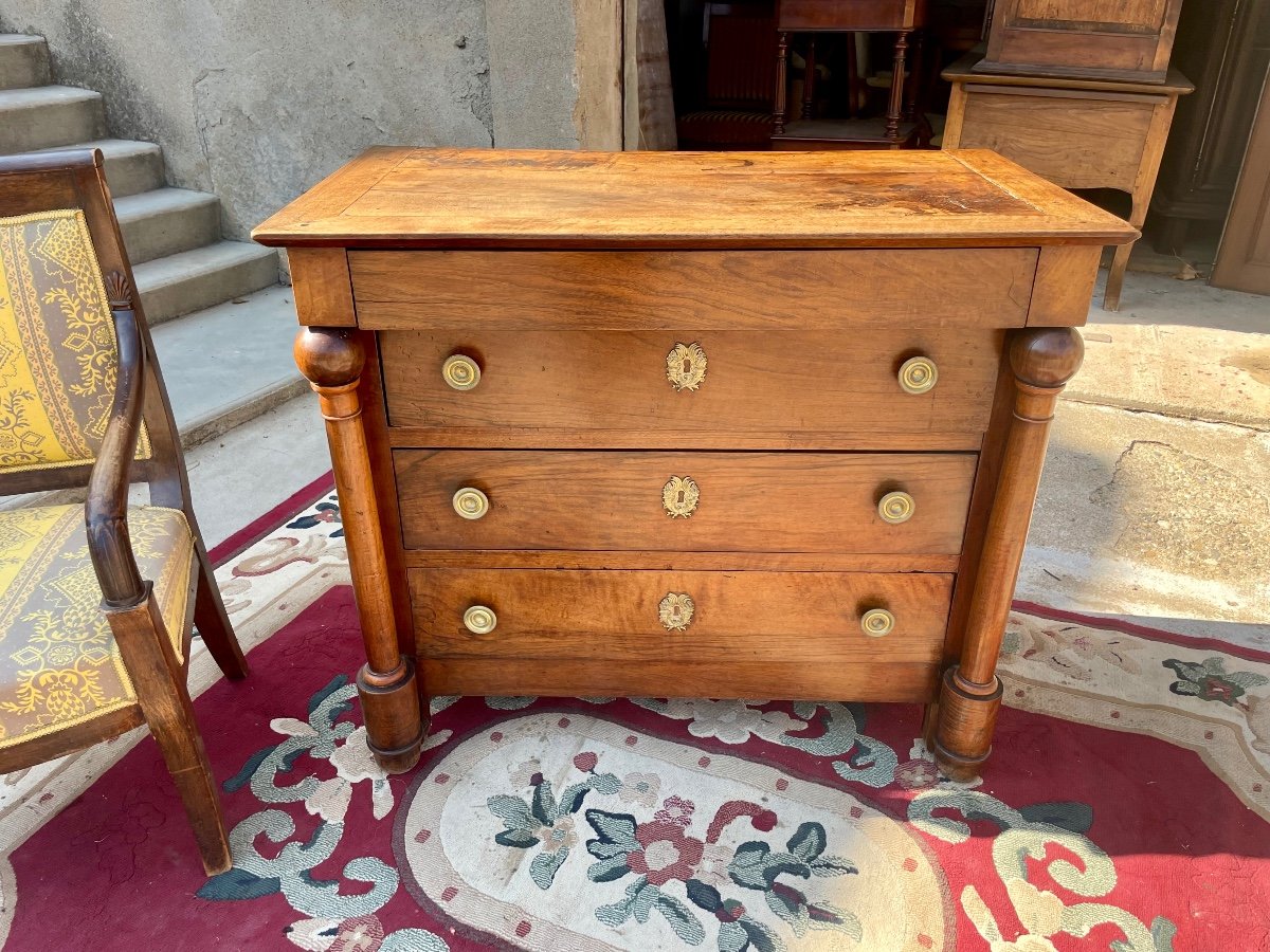 Small Empire Commode With Detached Column In Walnut From The 19th Century -photo-3
