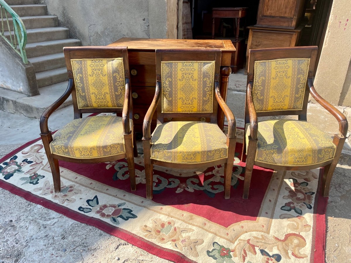 Suite De Trois Fauteuils Empire , En Noyer D époque XIXem Siècle -photo-7