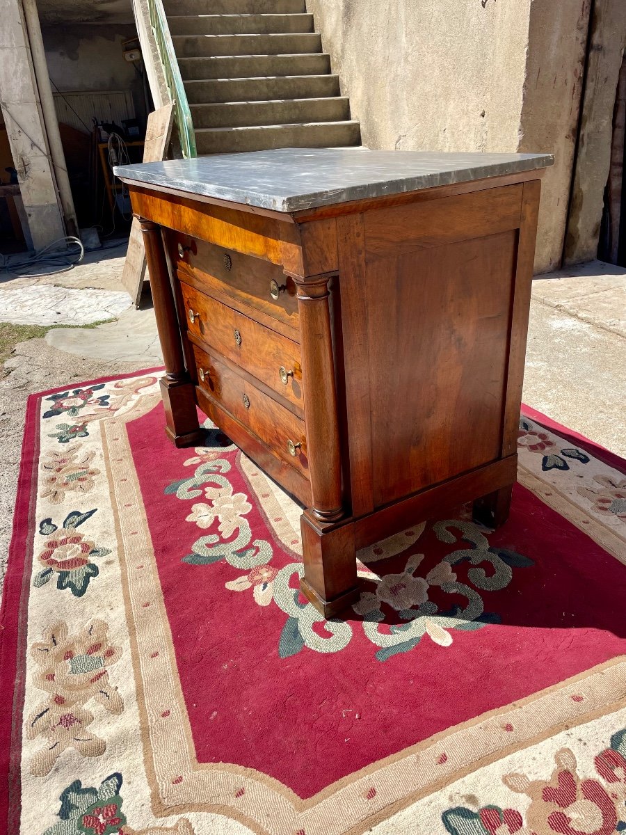 Chest Of Drawers, Empire In Walnut, With Detached Columns, 19th Century -photo-3