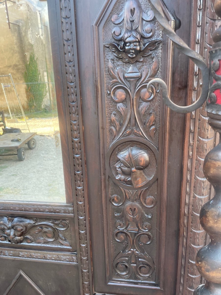 19th Century Neo-gothic Walnut Castle Coat Rack -photo-8