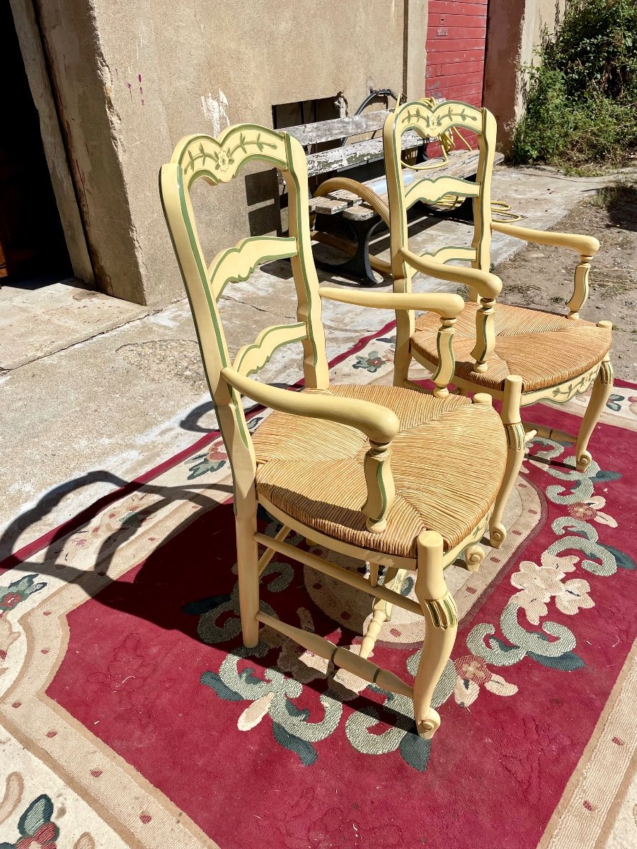 Pair Of Louis XV Armchairs, Provençal, Yellow Lacquered, 1950.-photo-5