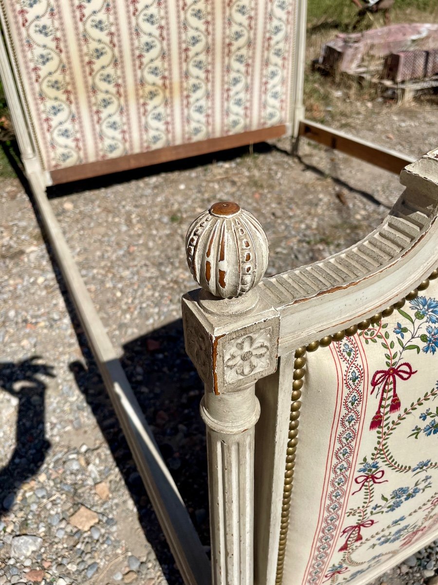 Lit Louis XVI En Bois Peint Gris Clair, D époque XIXem Siècle.-photo-3