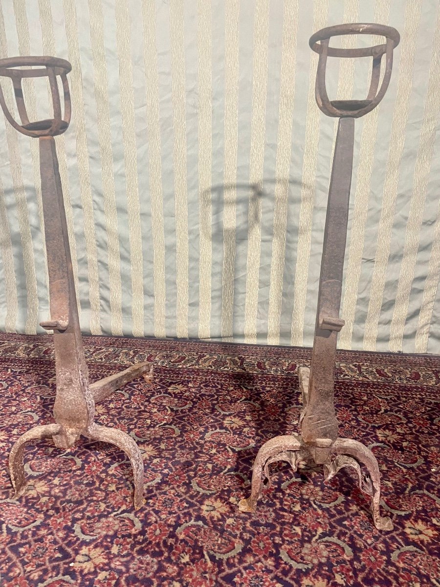 Pair Of 17th Century Wrought Iron Andiers.