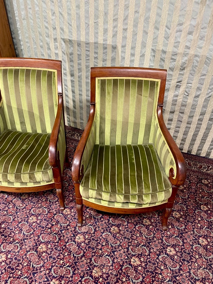 Paire  De Bergères , Empire En Acajou, D époque XIXém Siècle -photo-1