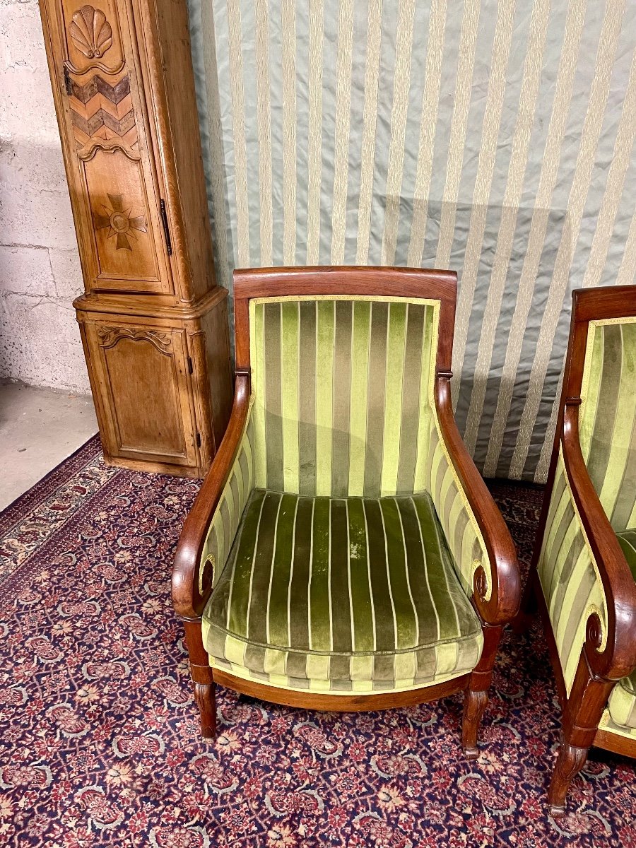 Paire  De Bergères , Empire En Acajou, D époque XIXém Siècle -photo-2