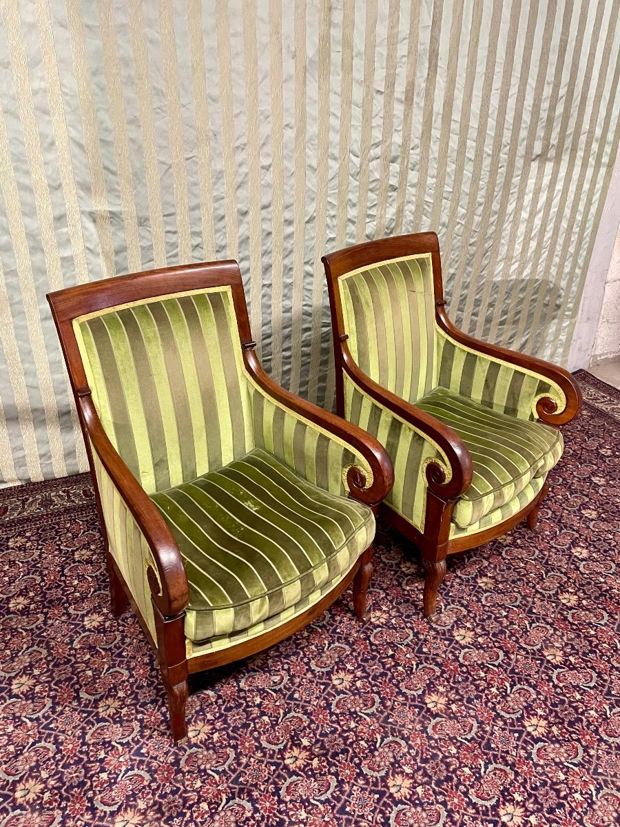 Paire  De Bergères , Empire En Acajou, D époque XIXém Siècle -photo-3